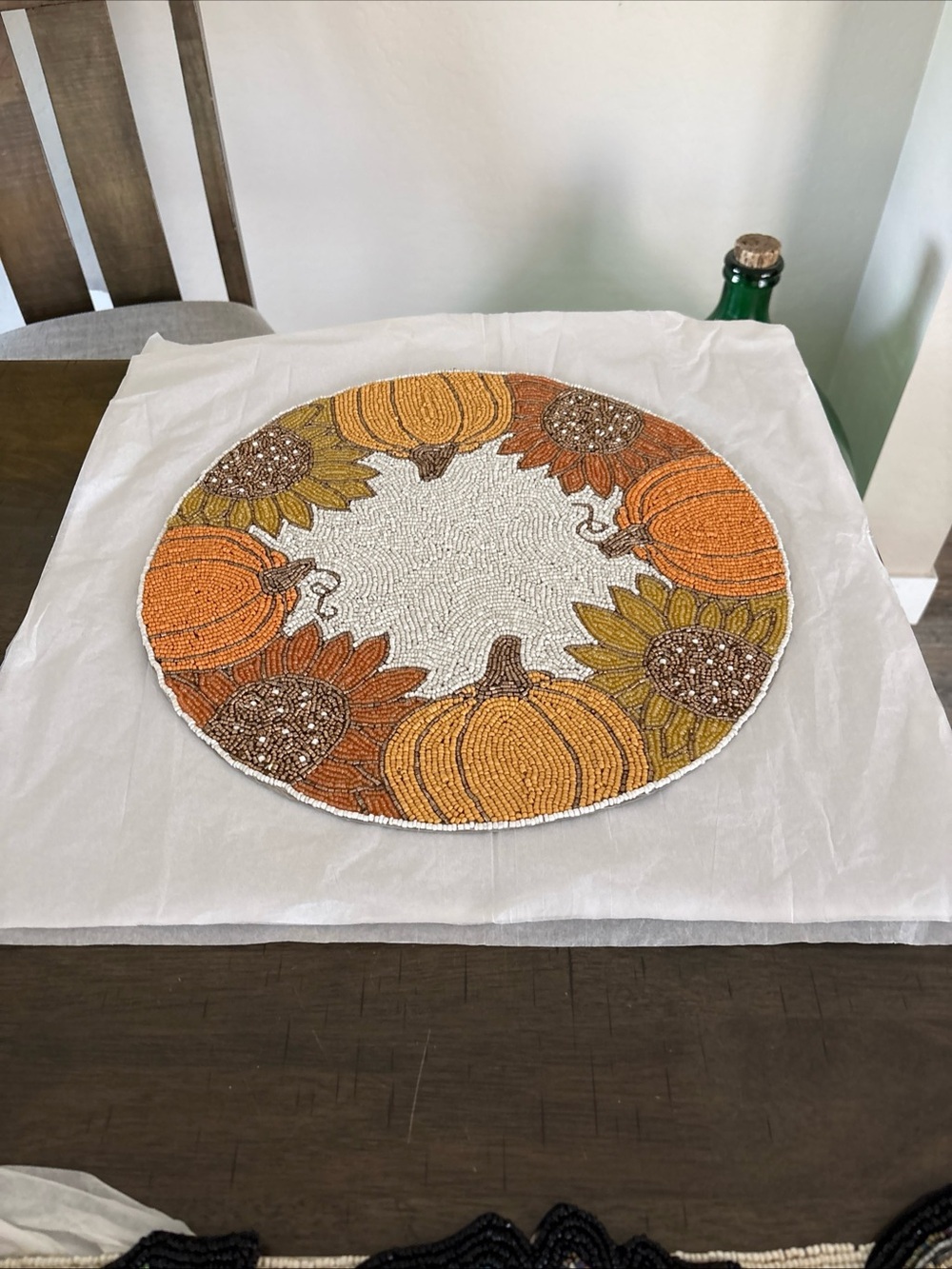 Beaded Pumpkin & Sunflower Table Accent - Orange